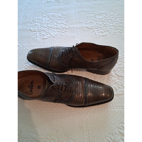CUSTOM BELLA SHOP GREEN TEJU LIZARD LEATHER LACE UP SQUARE TOE EXOTIC SHOES 13 M main image 5